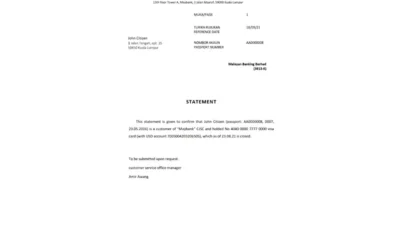 Malaysia Maybank Bank Reference Letter Template