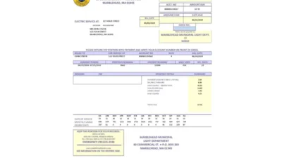 USA Marblehead Municipal Light Department Utility Bill Word And PDF Template