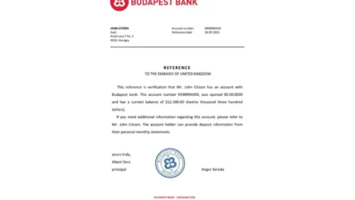 Hungary Budapest Bank Reference Letter Template