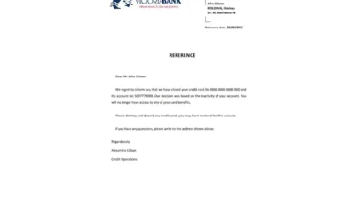 Moldova Victoriabank Bank Reference Letter Template