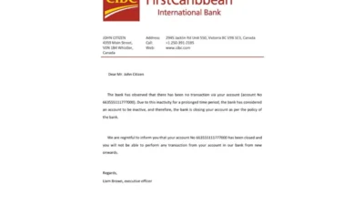 Canada CIBC Bank Account Closure Reference Letter Template