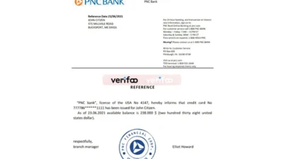 USA PNC Bank bank account reference letter template
