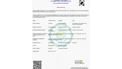 India west bengal birth certificate in word And PDF Format