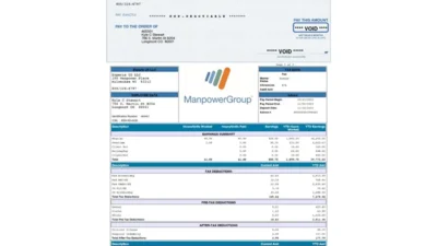 USA Experis US LLC Pay Stub Word And PDF Template (2 Pages)