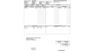 USA PRINCE OF PEACE CHRISTIAN SCHOOL PayStub Word And PDF Template (6 Pages)