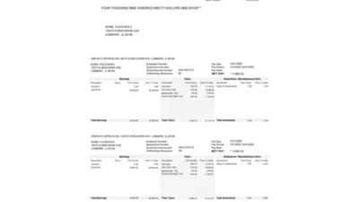 USA SAM NYC EXPRESS INC Paystub Word And PDF Template