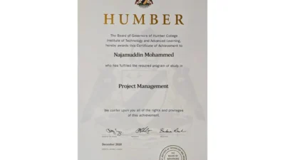 Humber College Certificate PSD Template
