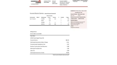 USA Georgia Power Utility Bill Word And PDF Template