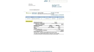 USA California Palo Alto Utility Bill Word And PDF Template (2 pages)