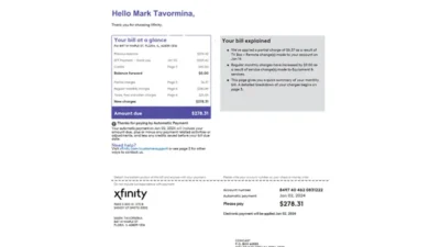 xfinity Utility bill Word And PDF template