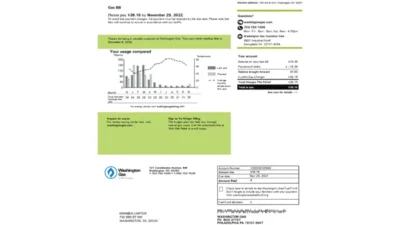 USA Washington Gas (WGL) utility bill template in Word and PDF format