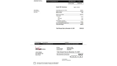USA Verizon Wireless utility bill template in Word and PDF format