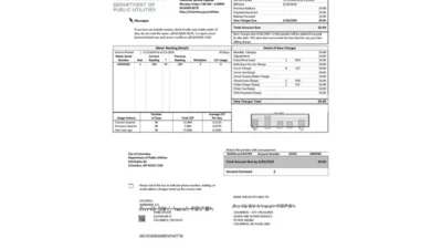 USA Ohio City of Columbus utility bill template in Word and PDF format