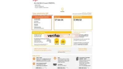 Australia New South Wales (NSW) Origin electricity utility bill template