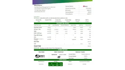 England Electricity bill Template