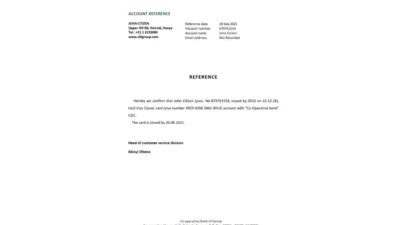 Kenya Co-operative Bank Reference Letter Template Version 2