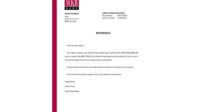 Hungary MKB Bank Reference Letter Template