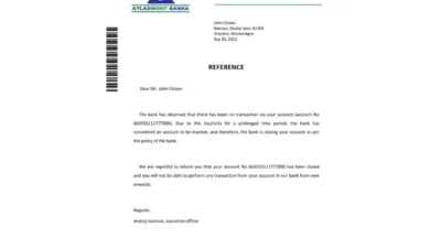 Montenegro Atlasmont banka Bank Reference Letter Template
