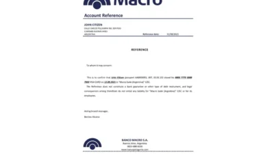 Argentina Banco Macro Bank Reference Letter Template