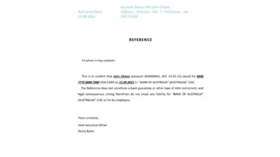 Australia Hume Bank Reference Letter Template