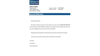 France La Banque Postale Bank Reference Letter Template