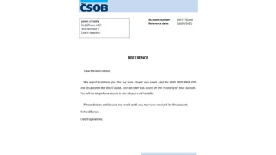 Czech Republic Československá Obchodní Bank Reference Letter Template