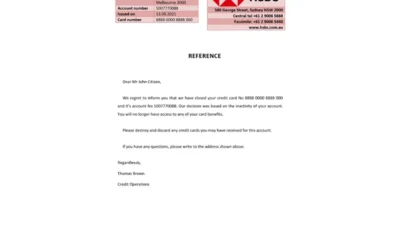 Australia HSBC Bank Account Teference Letter Template
