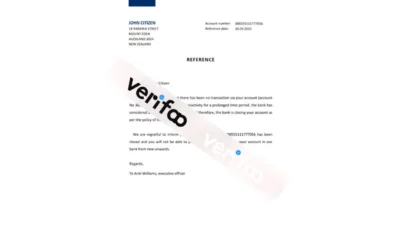New Zealand BNZ bank account closure reference letter template