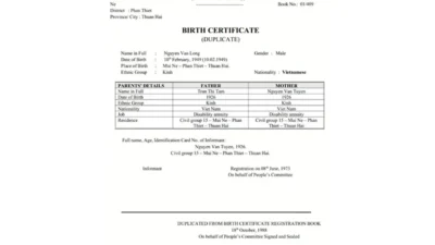 Vietnam birth certificate word and pdf template