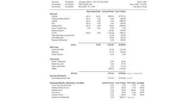 USA City of Bellaire Earnings Word And PDF Statement Template