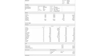 United States Frontier Airlines Incorporated Pay Statement Word And PDF Template