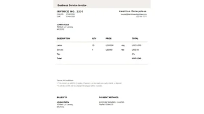 USA Hamilton Enterprises invoice template in word and pdf format