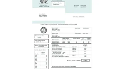 USA Florida Water Utility Bill Word And PDF Template
