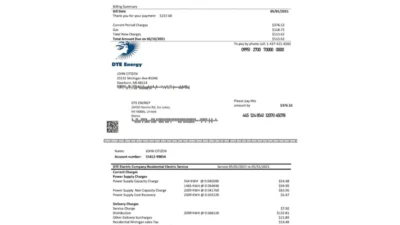 USA DTE Energy Utility Bill Word And PDF template (2 Pages)
