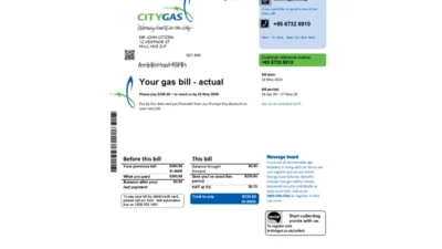 Singapore City Gas utility bill template