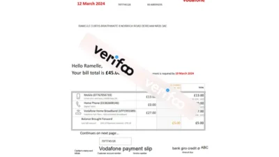 UNITED KINGDOM VODAFONE utility bill Word and PDF Template (2024 version)
