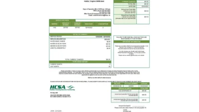 USA Virginia HCSA utility bill template in Word and PDF format