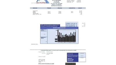 USA Iowa City Of Des Moines Water Utility Bill Word And PDF Template