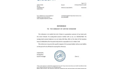 Hong Kong Citibank Bank Reference Letter Template
