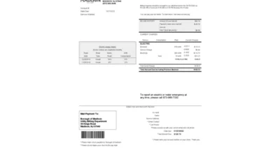 USA New Jersey The Borough Of Madison Utility Bill Word And PDF Template