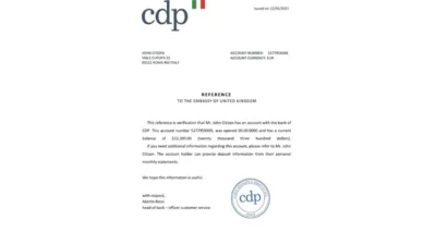 Italy CDP Bank Reference Letter Template