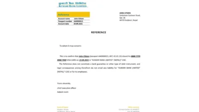Nepal Kumari Bank Reference Letter Template