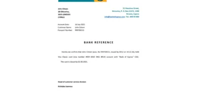 Cyprus Bank of Cyprus Bank Reference Letter Template