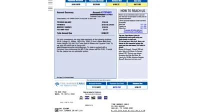 USA Time Warner Cable Account Summary Template in word and pdf format