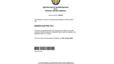 France Certificate of Incorporation Template in Word and PDF format