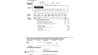 USA Louisiana Cleco Power Electricity Utility Bill Word And PDF Template
