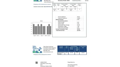 USA Florida Toho Water Authority Utility Bill Template In Word And PDF Format
