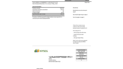 USA Massachusetts Boston NYSEG Electricity Utility Bill Word And PDF Template