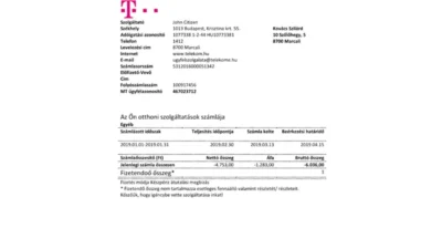 Hungary Magyartel Utility Bill Word And PDF Template