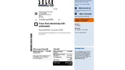 Azerbaijan Socar Gas utility bill template in Word and PDF format